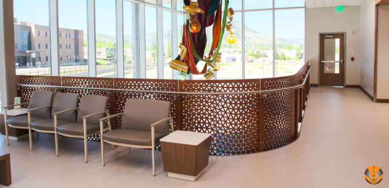 Calming, warm colors create a welcoming atmosphere in this Benefis Hospital waiting area.