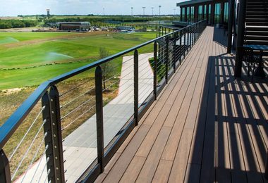 commercial exterior handrail on an elevated walkway