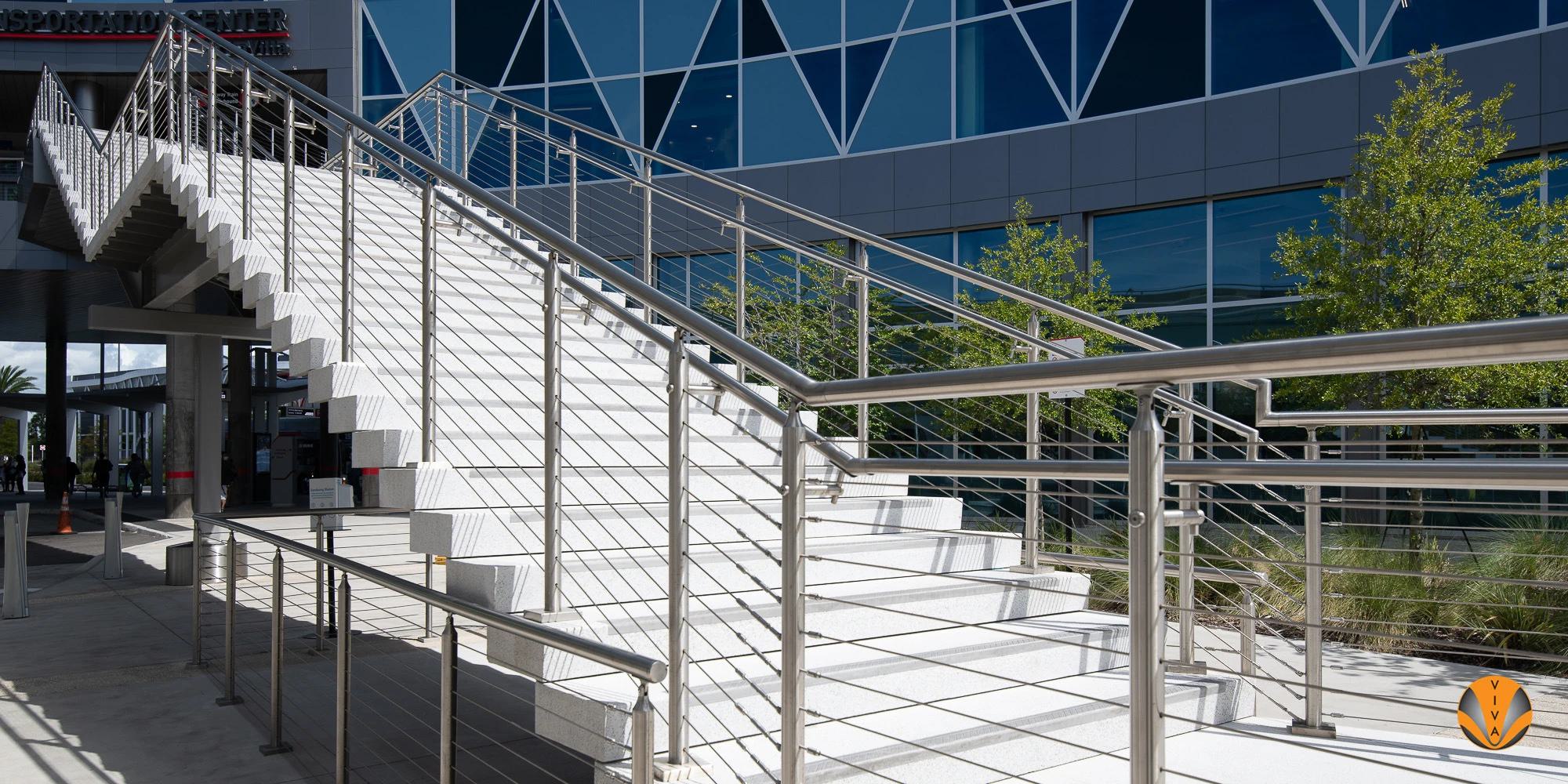 Elevated Cable Stair Railing Outdoors