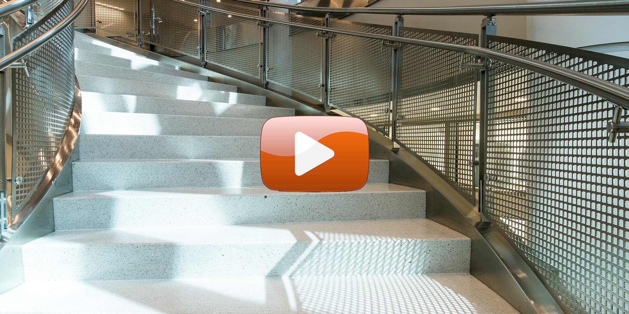 Viva railings jm family headquarters blade perf metal panel railing system