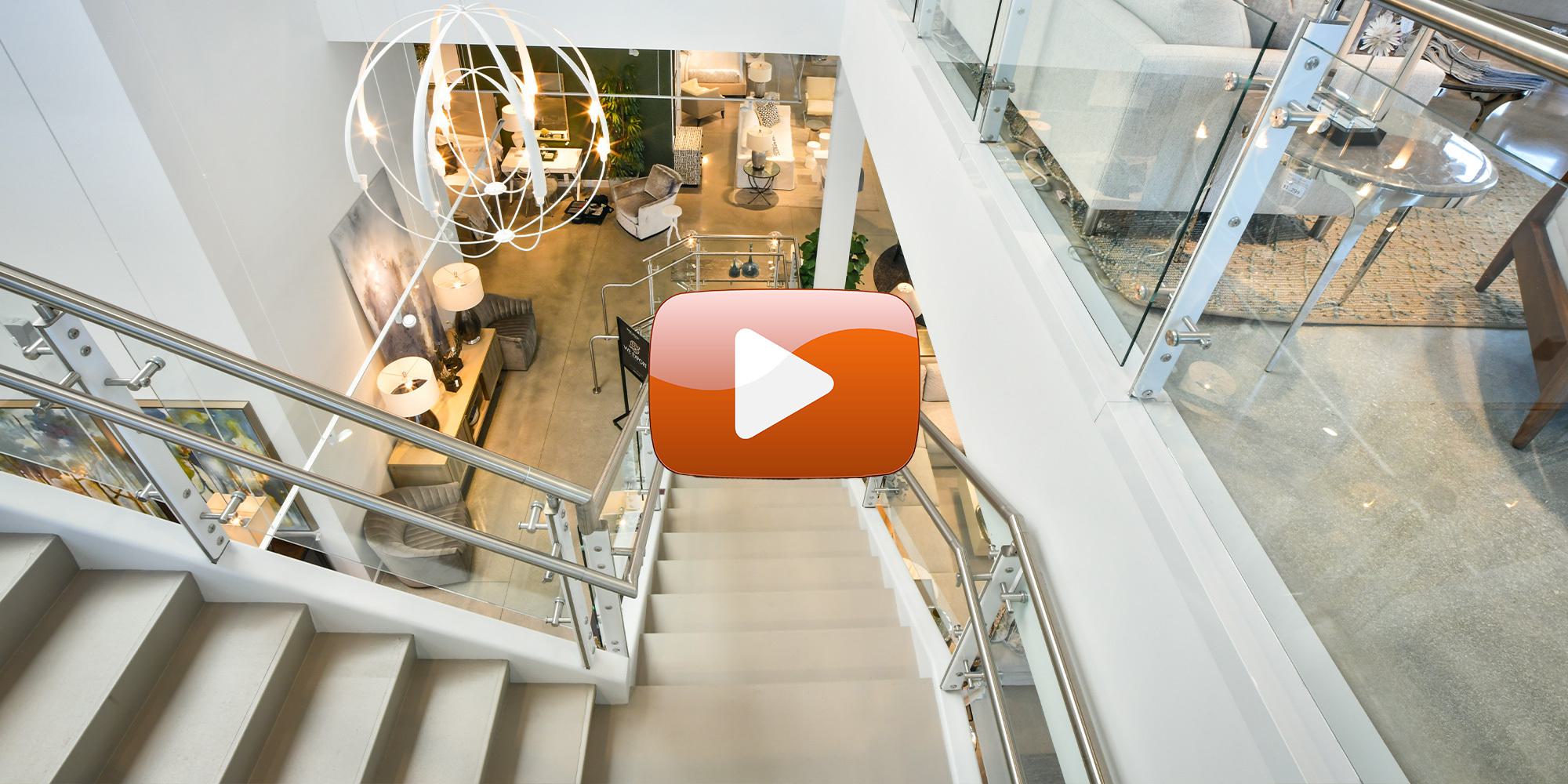 Viva railings robb and stucky showroom fin glass railing system