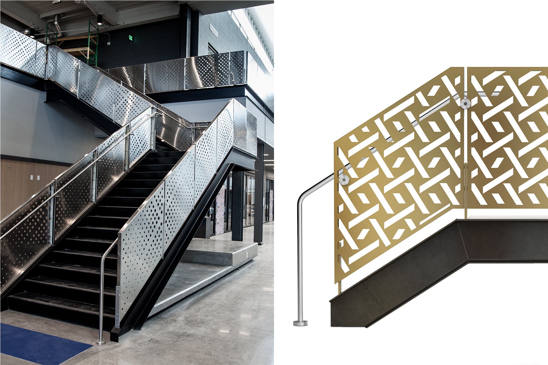 Fold metal panel railing system lewisville isd career center