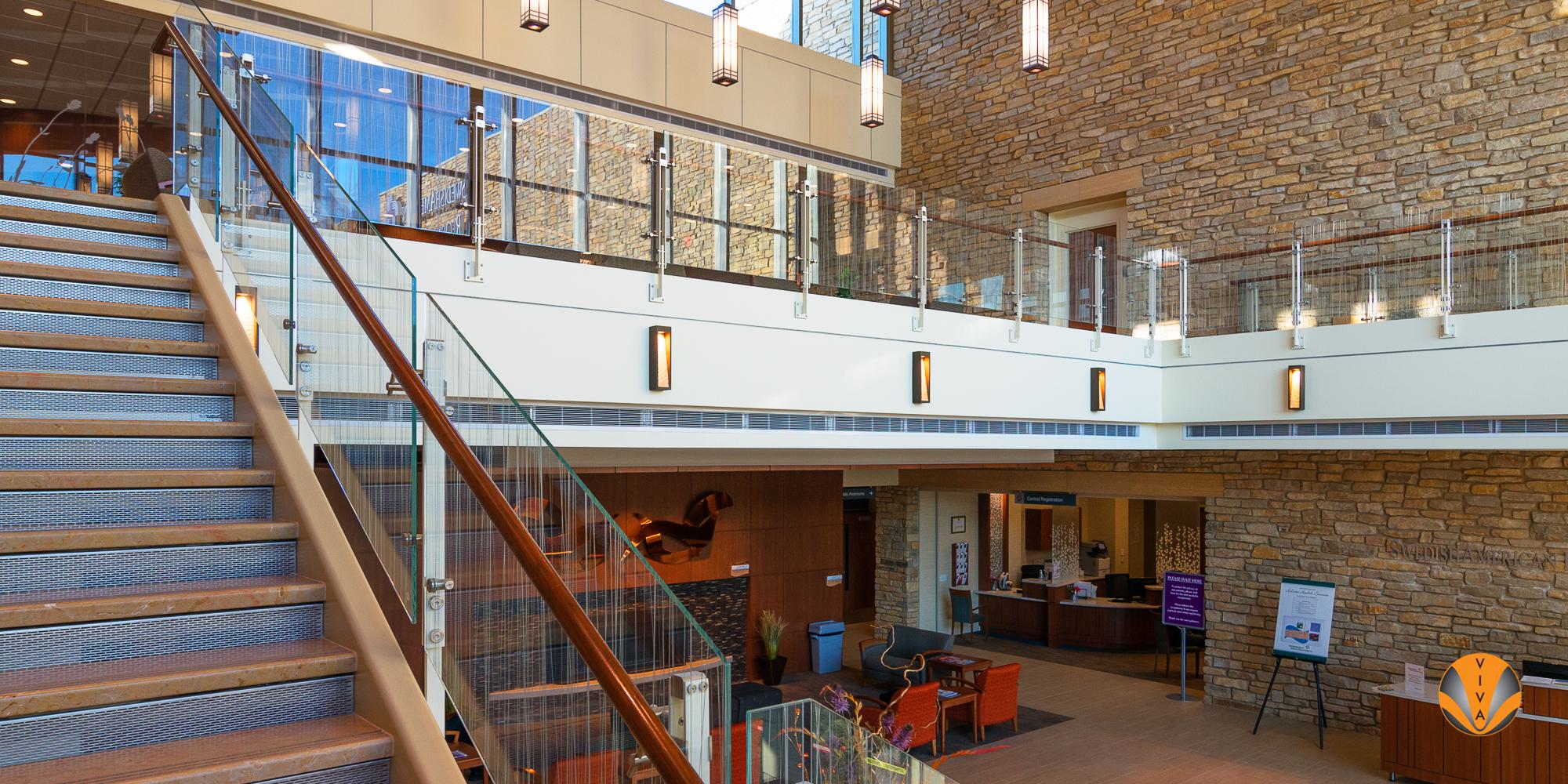 BLADE POWDER COATED SATIN ETCHED GLASS ROCKFORD CANCER CENTER