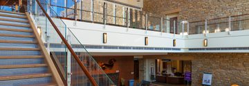 BLADE POWDER COATED SATIN ETCHED GLASS ROCKFORD CANCER CENTER