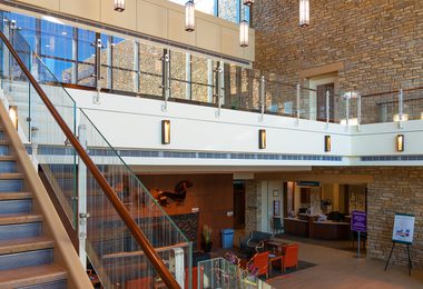 BLADE POWDER COATED SATIN ETCHED GLASS ROCKFORD CANCER CENTER