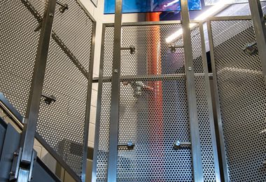 COLORED GLASS PANELS PERF METAL CUSTOM CUBE BUFFALO CLEMENS 3 of 15